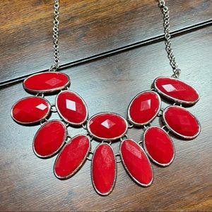 Vintage Red Matinee Necklace with Silver Chain
